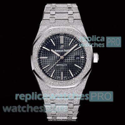 OMF Swiss Replica Audemars Piguet Royal Oak 15400 Black Dial Frosted Gold Watch 